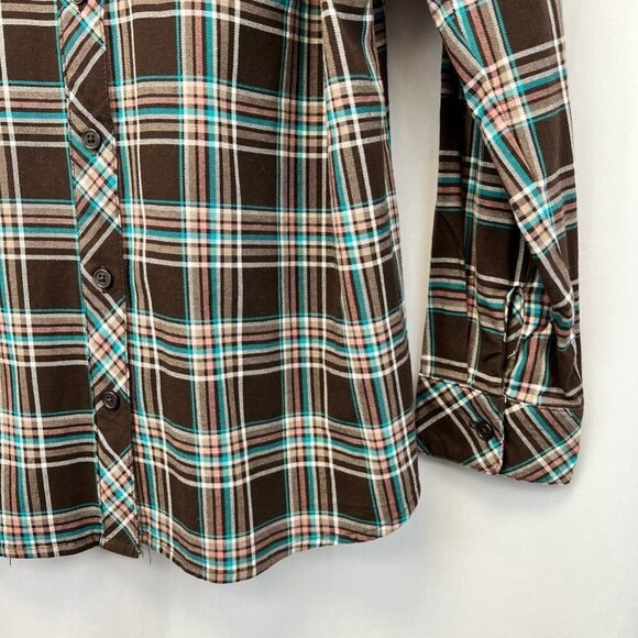 Denim & Co. Womens Button Up Shirt Multicolor Plaid Long Sleeve Cuff Stretch M - Picture 9 of 12